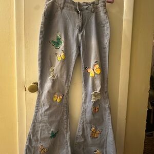Amazon Women's Flare Jeans with Butterfly Design - Gray